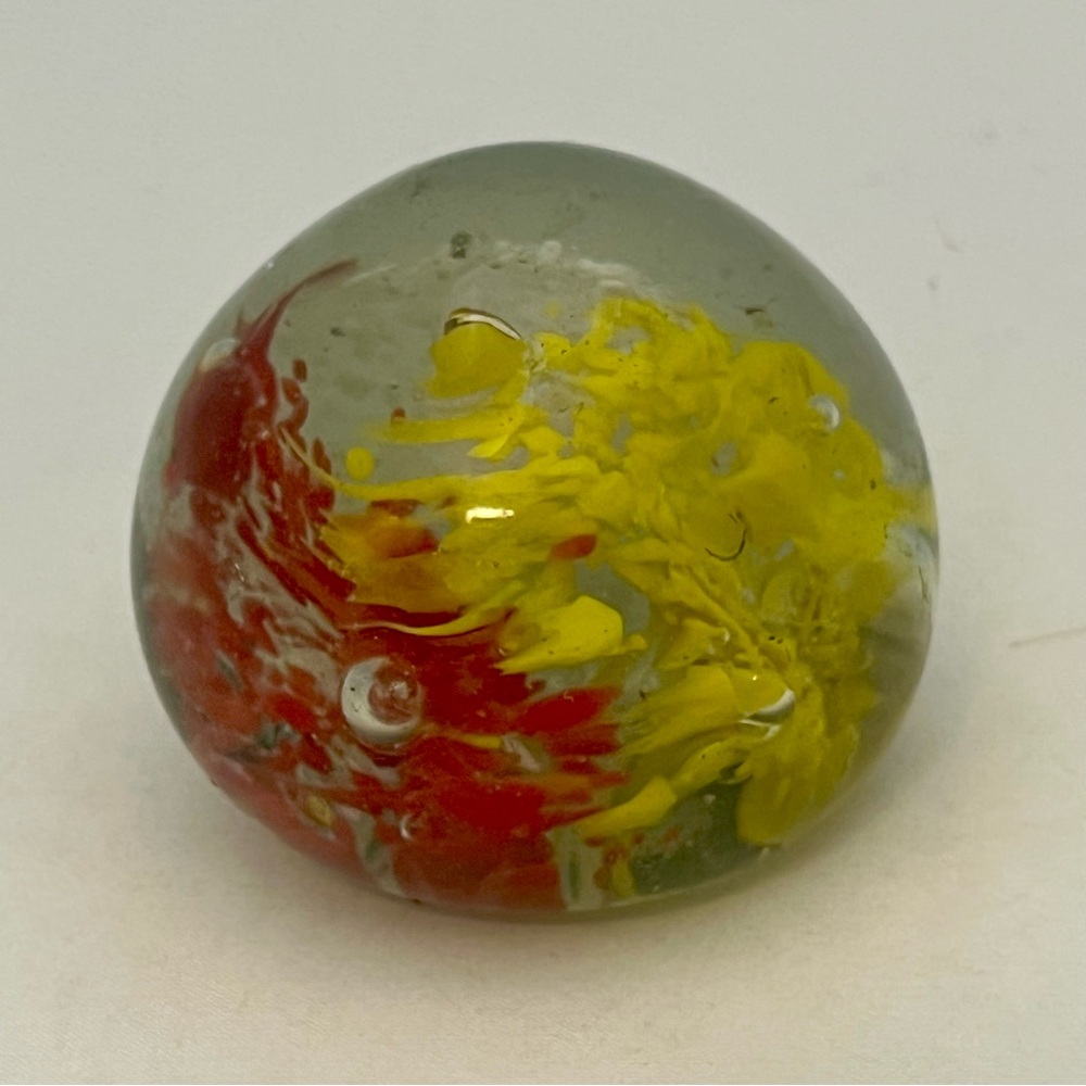 Vintage Smaller Unbranded Art Glass Murano Style Paperweight Yellow Red White